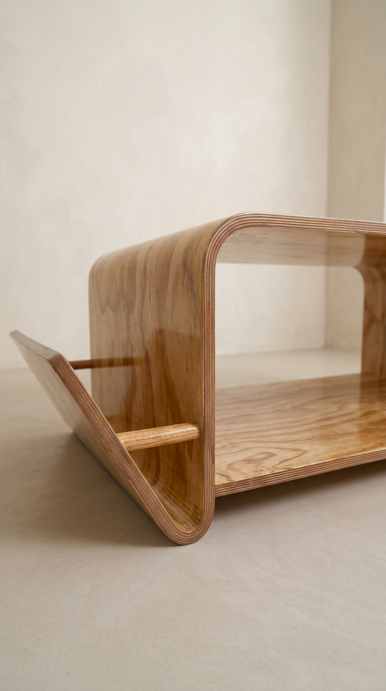 Bent plywood edge detail showing laminations